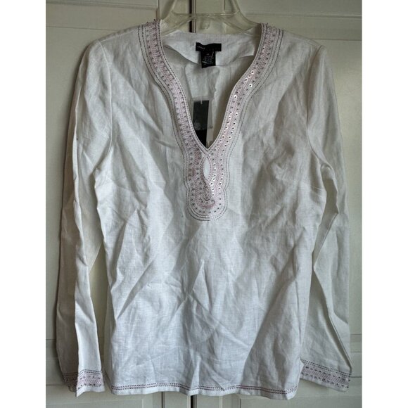 Grace Elements Linen Blouse Womens Medium Pink Silver Rhinestones‎ Tunic New - Picture 2 of 10